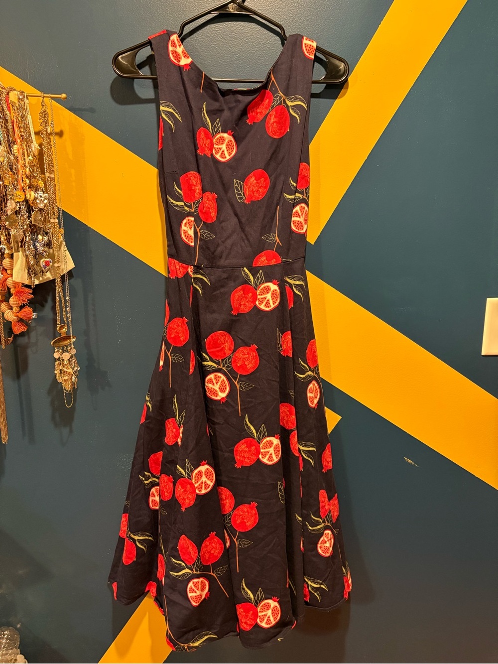 Modcloth Navy Pomegranate Sleeveless Midi Dress EUC